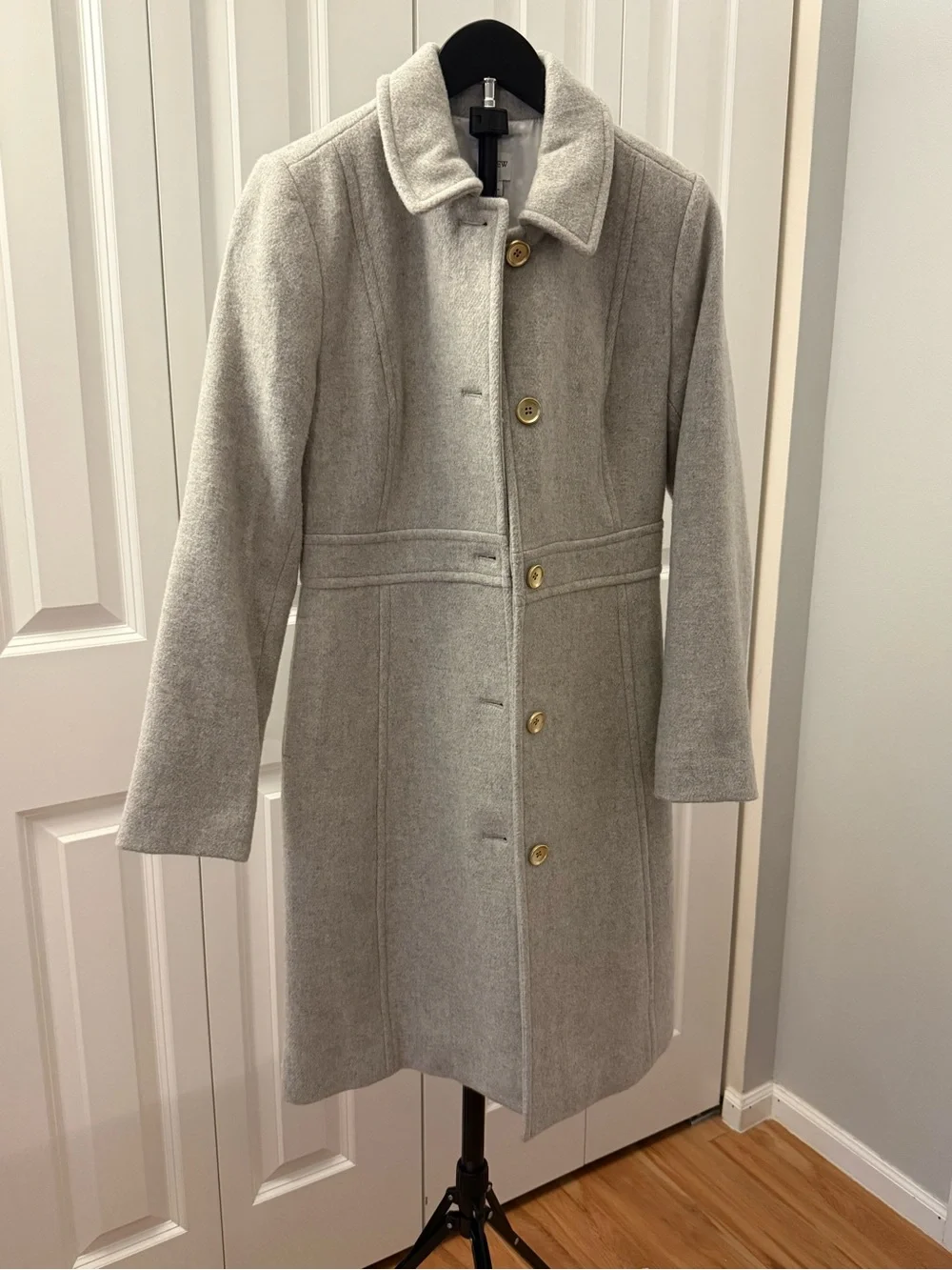 J. Crew Light Gray Wool-Blend Pea Coat with Gold Buttons - Picture 2 of 4